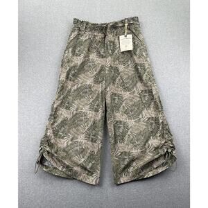 Democracy Capri Pants Womens XL Green Palm High‎ Rise Wide Leg Belted Toggle Hem